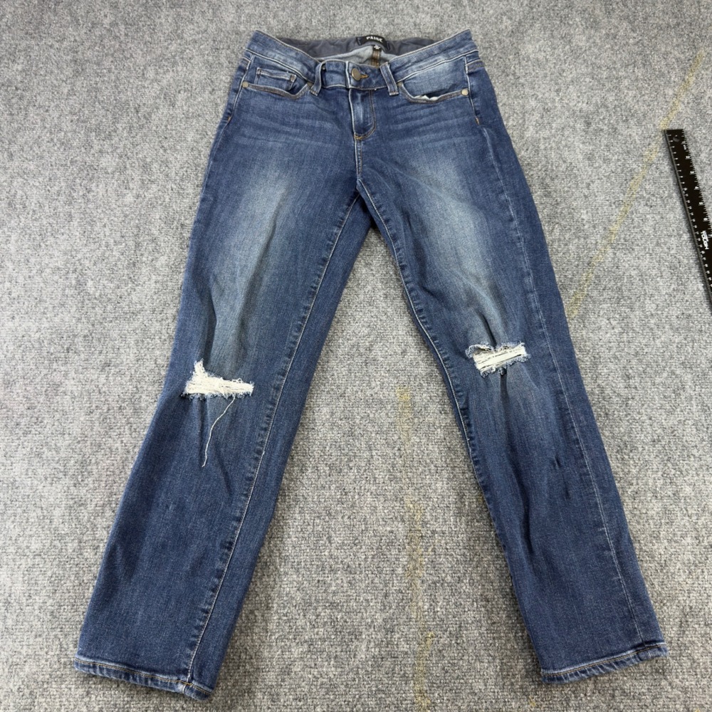 Paige Miki Straight Destructed Jeans Keiran Blue Made in USA Size 26